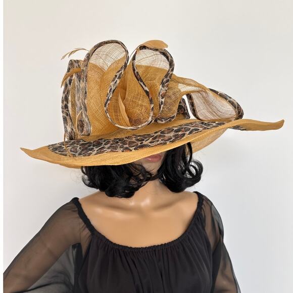 CC exclusives Big straw wide brimmed hat animal print Big bow and feather - Picture 11 of 16